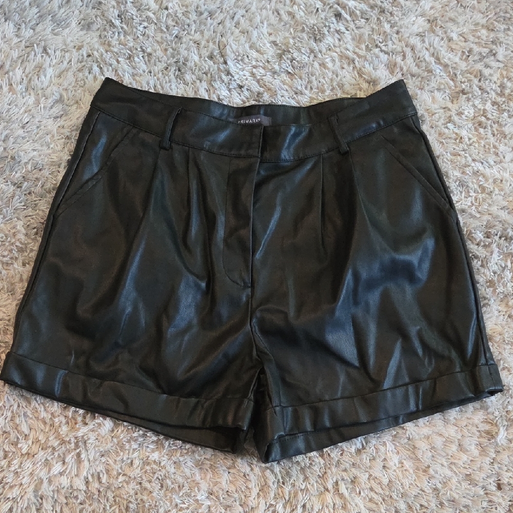 Primark Black High Waist Faux Leather Shorts